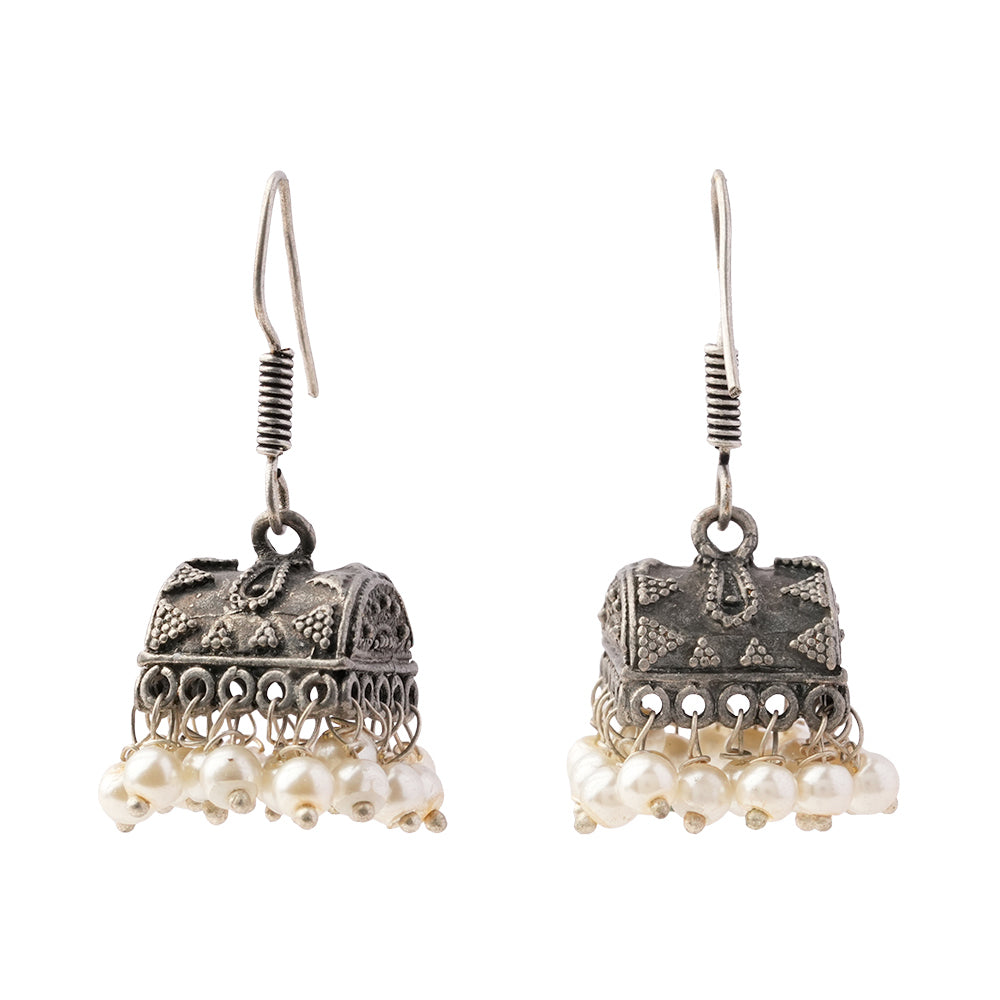 Phooljhal- Silver Brass Pearl jhumka earrings