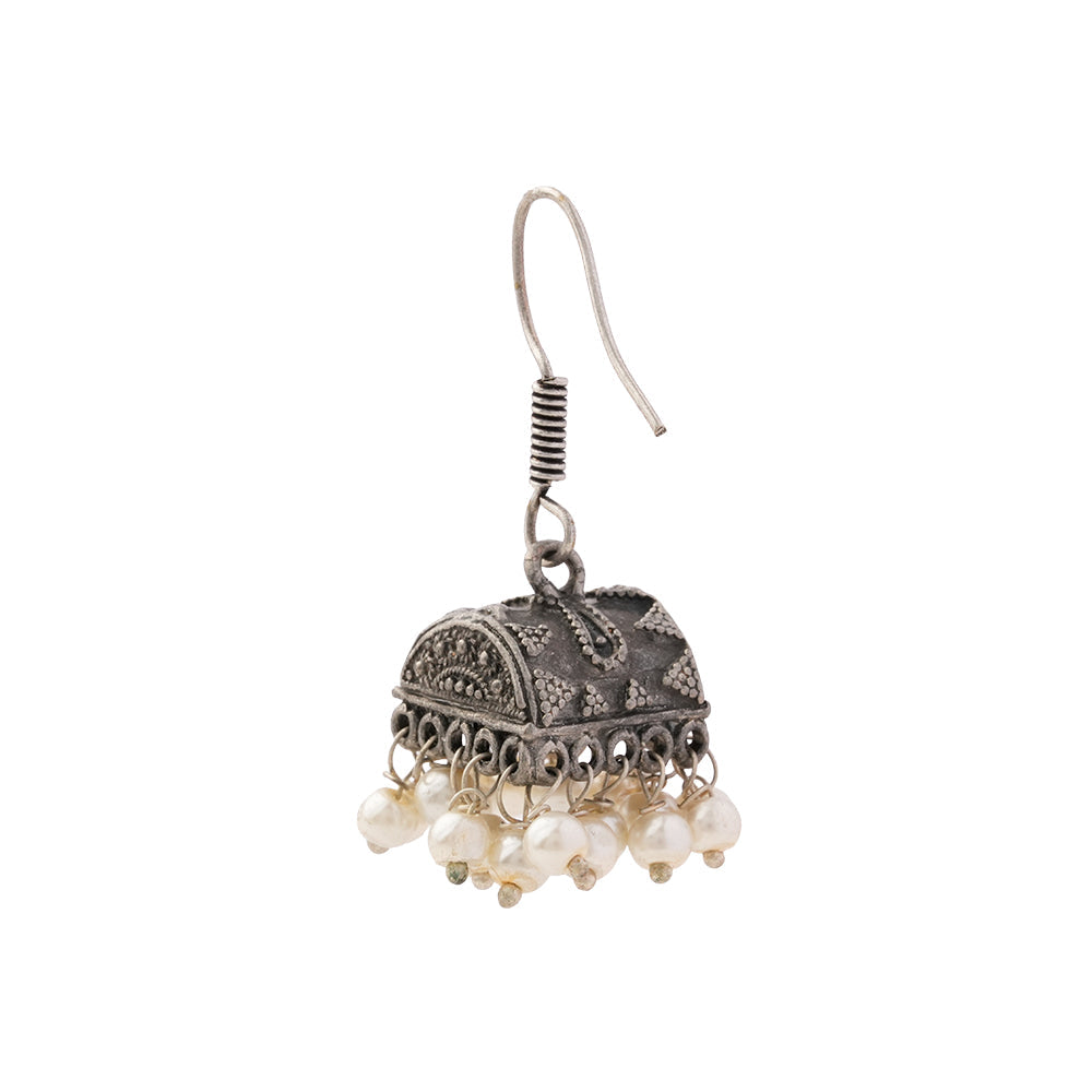 Phooljhal- Silver Brass Pearl jhumka earrings