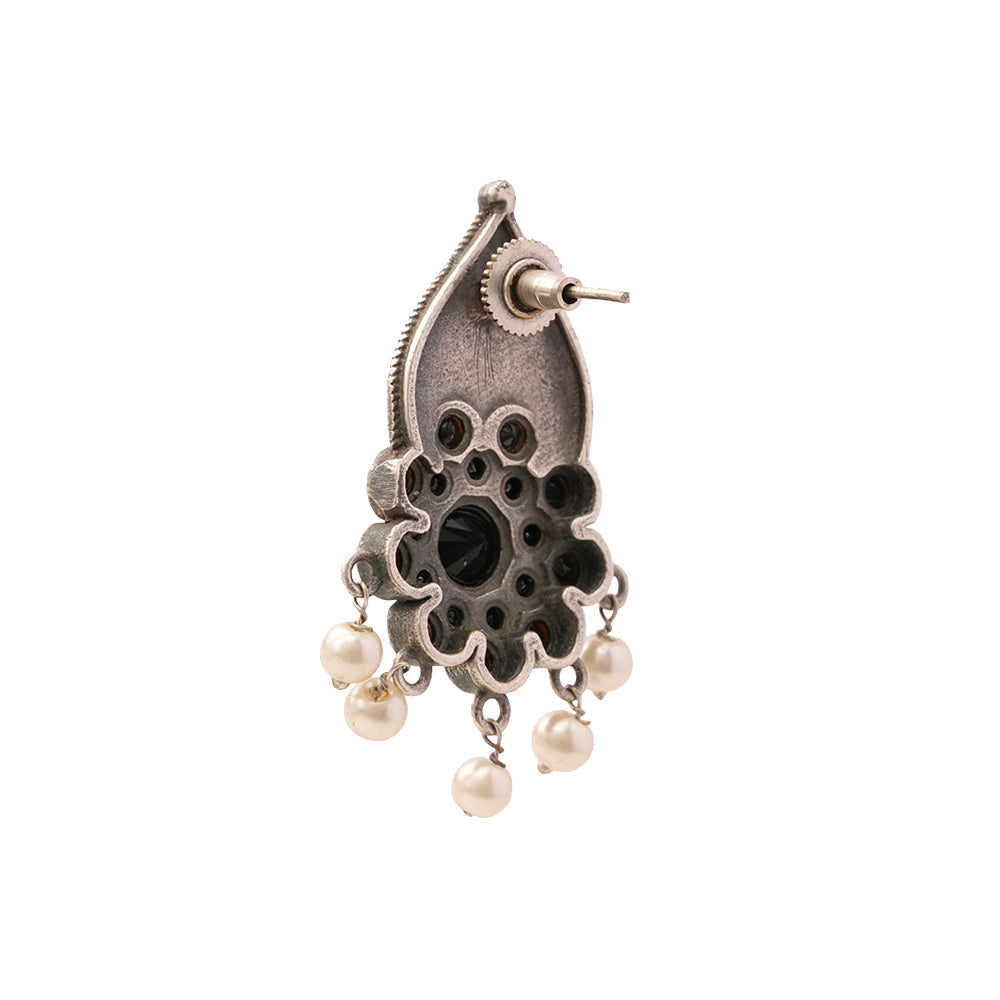 PatraPushp- Silver Brass Pearl dangler earrings(Black)