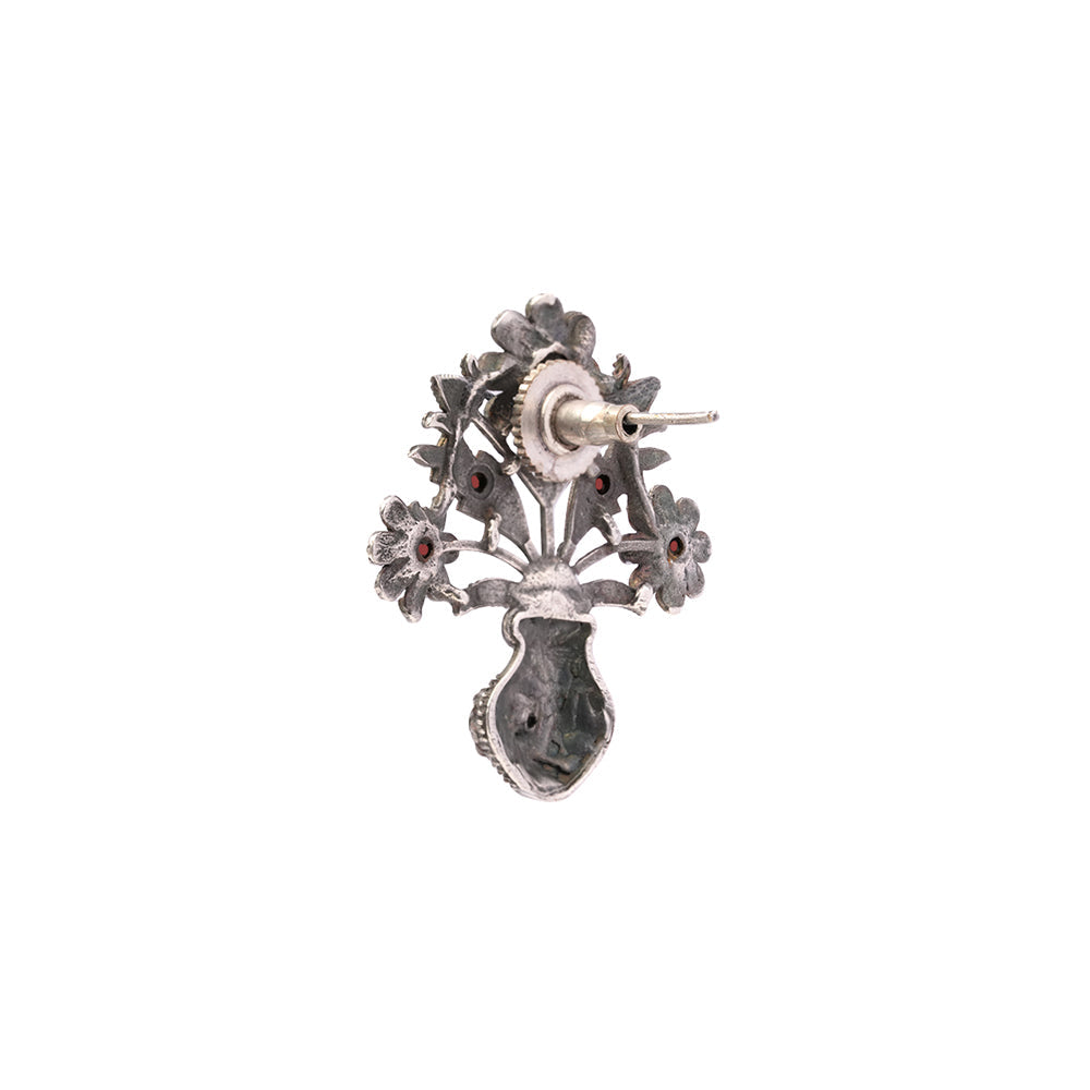 Pushp Kalash- Silver Brass Oxidised stud earrings(Red)