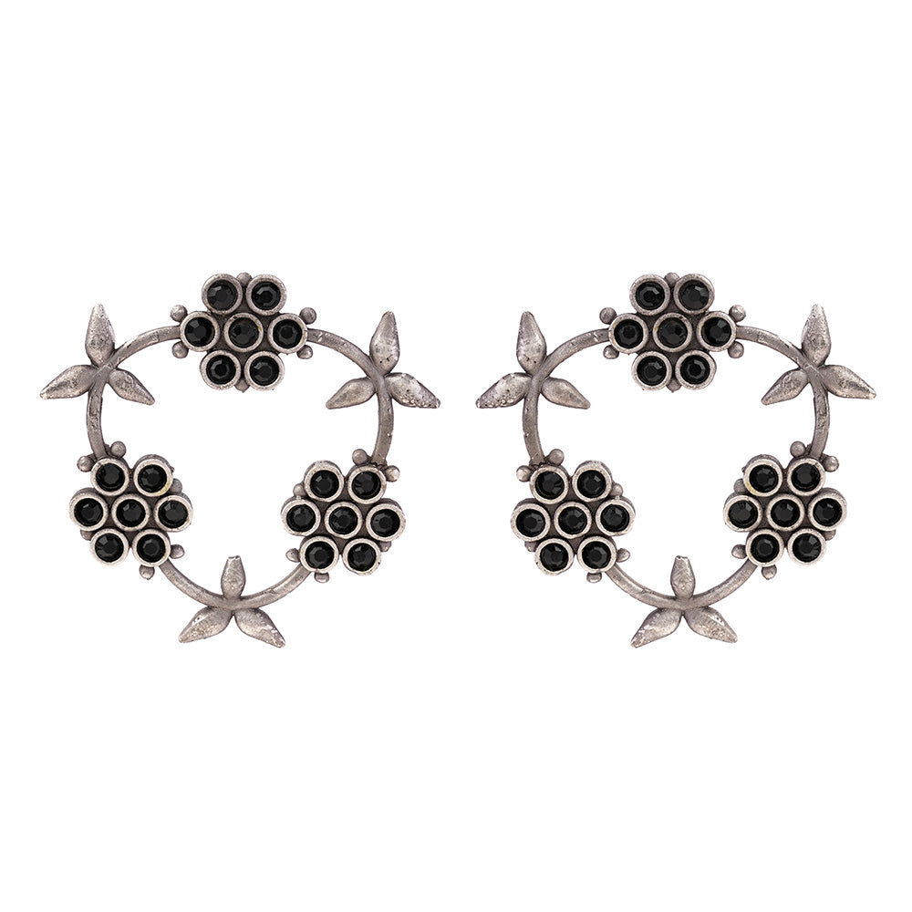 PushpMukuta- Silver Brass Oxidised dangler earrings