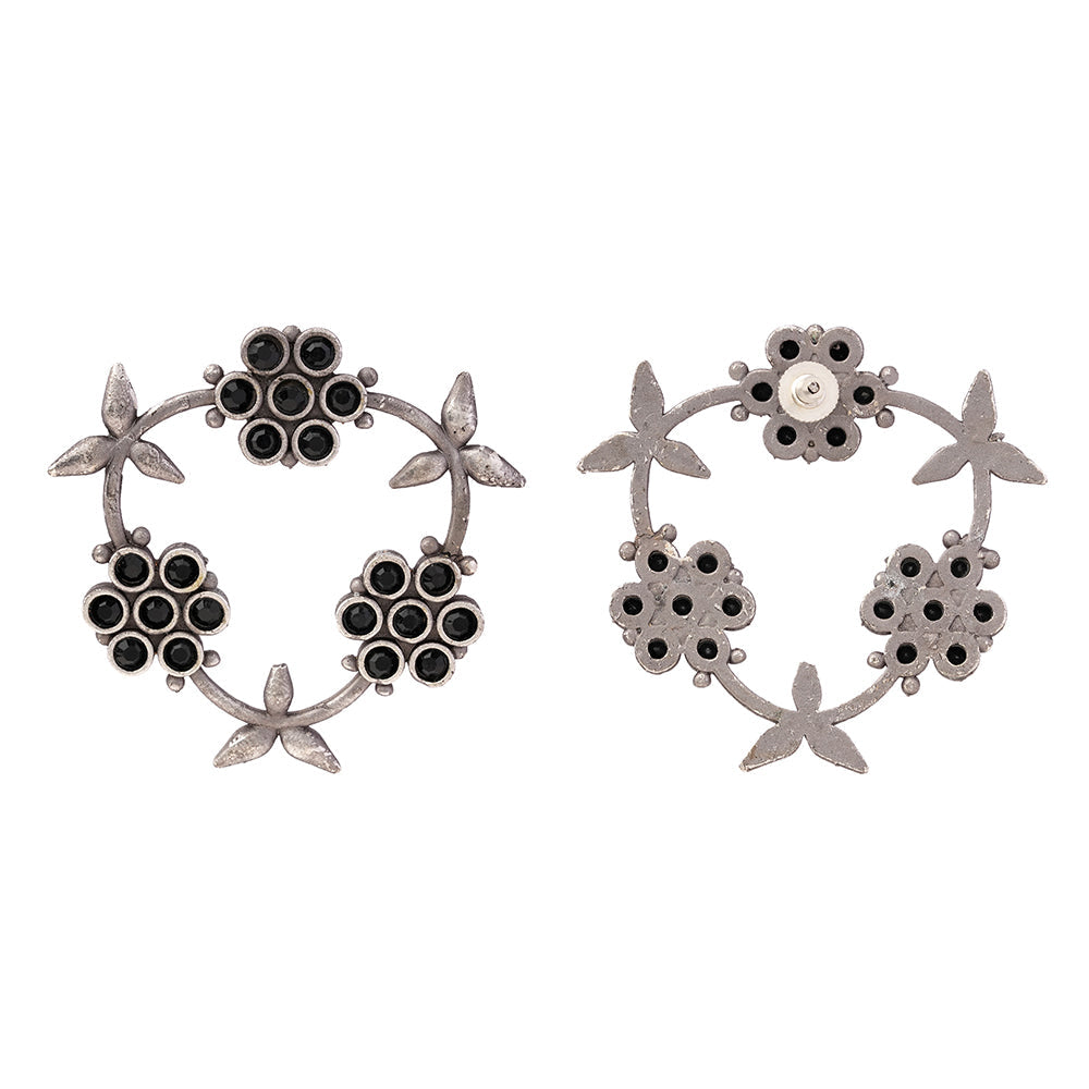 PushpMukuta- Silver Brass Oxidised dangler earrings