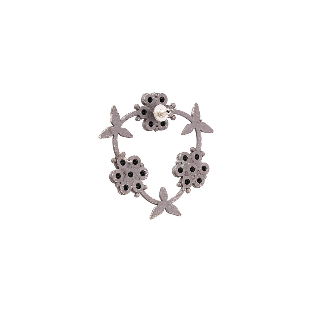 PushpMukuta- Silver Brass Oxidised dangler earrings