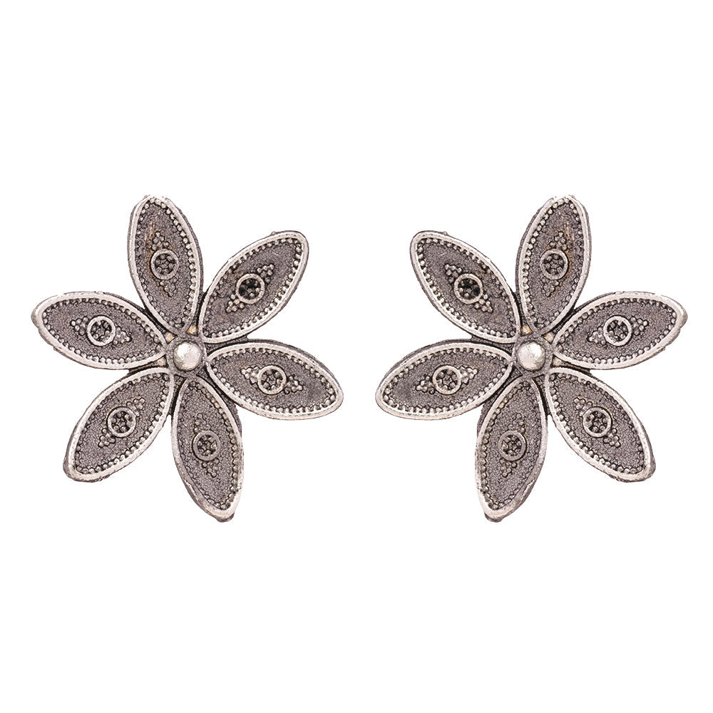 Gulika- Silver Brass Stud Oxidised Earrings