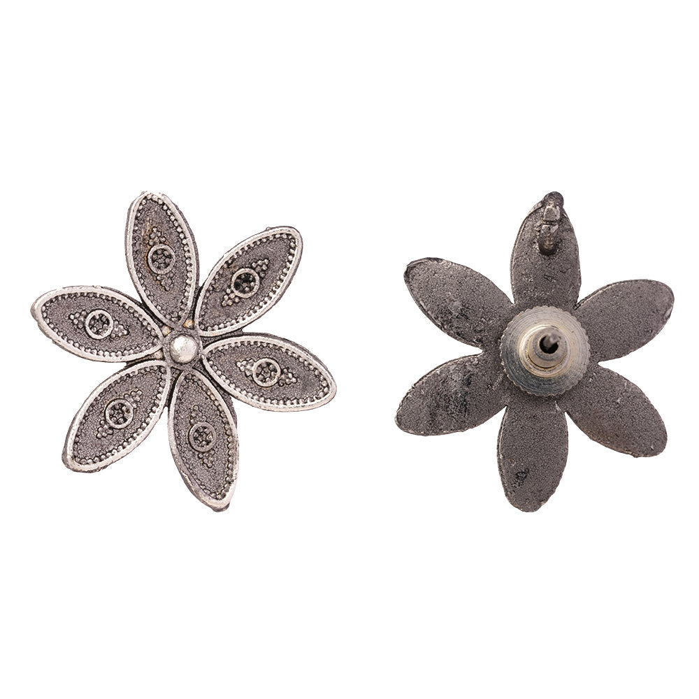 Gulika- Silver Brass Stud Oxidised Earrings