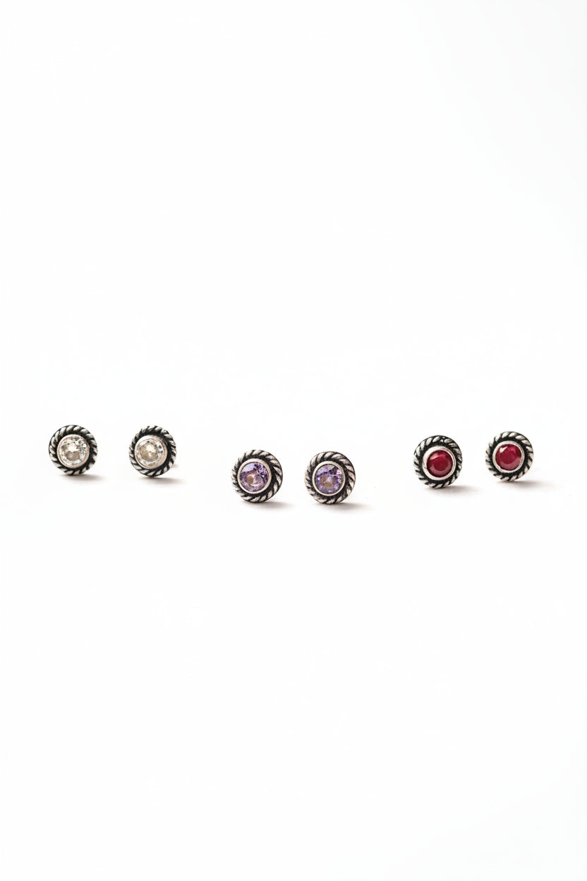 Rangila- Combo of Silver Brass Oxidised stud Earrings