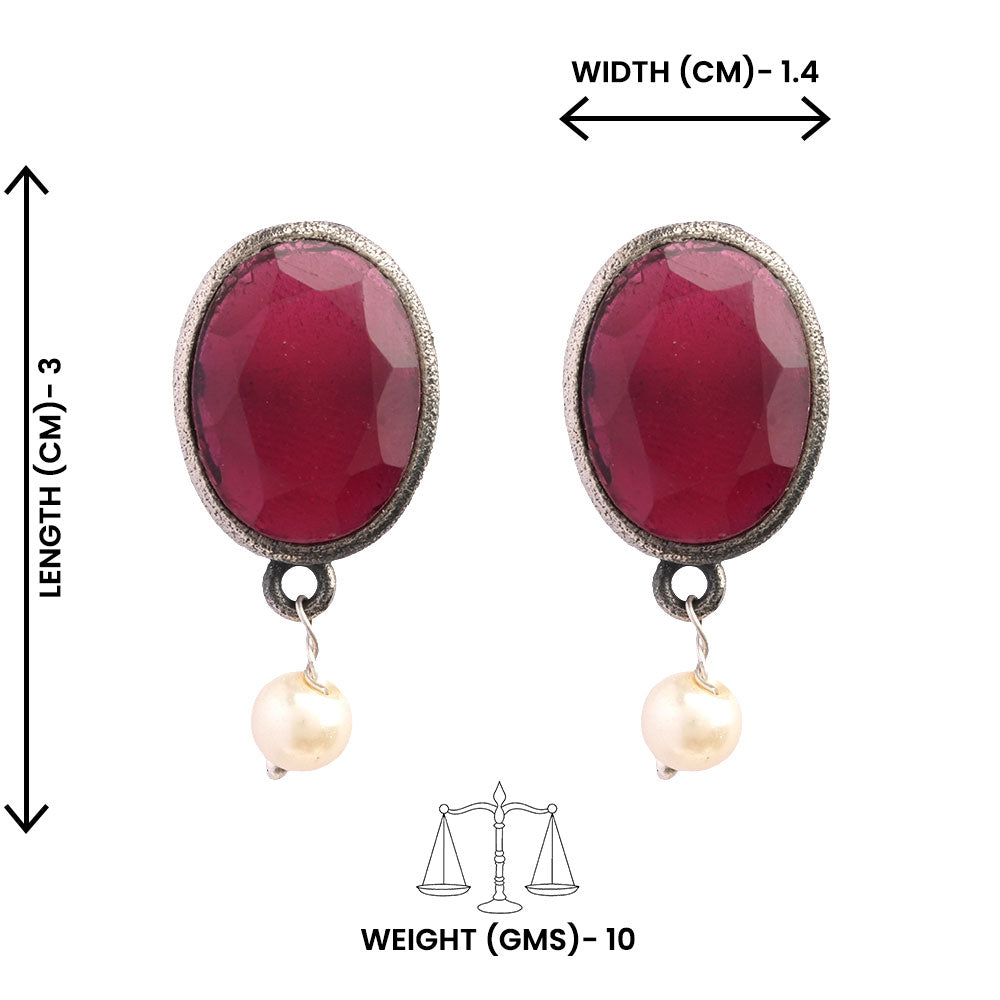 Boond- Silver Brass Stone-Studded stud earrings(Red)