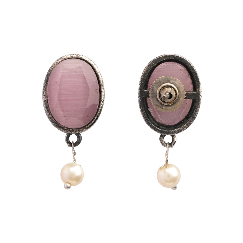 Boond- Silver Brass Stone Studded stud earrings(Baby Pink)