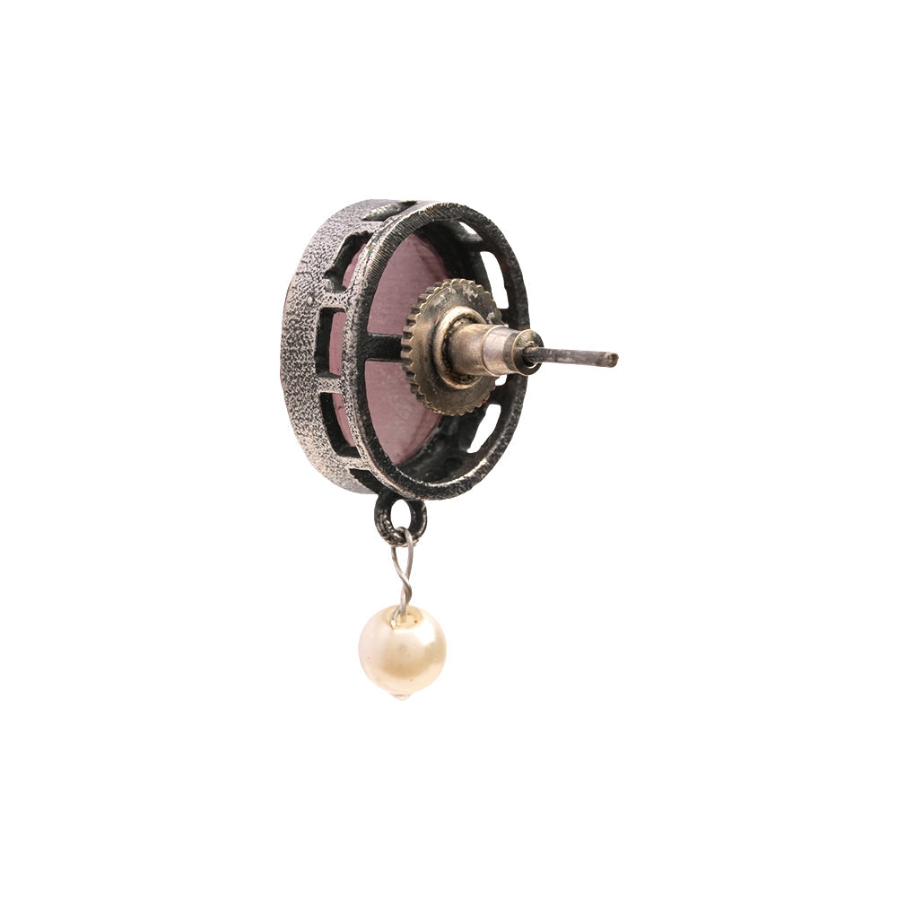 Boond- Silver Brass Stone Studded stud earrings(Baby Pink)