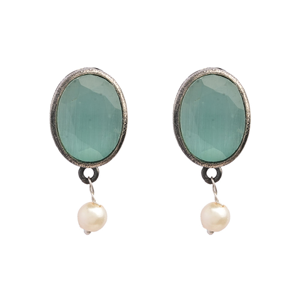 Boond- Silver Brass Stone Studded stud earrings(Mint)