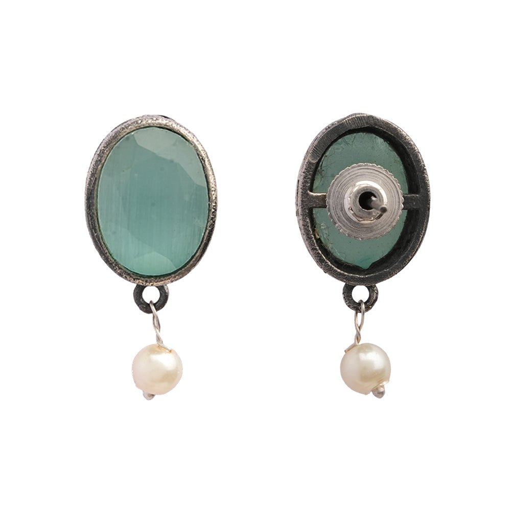 Boond- Silver Brass Stone Studded stud earrings(Mint)