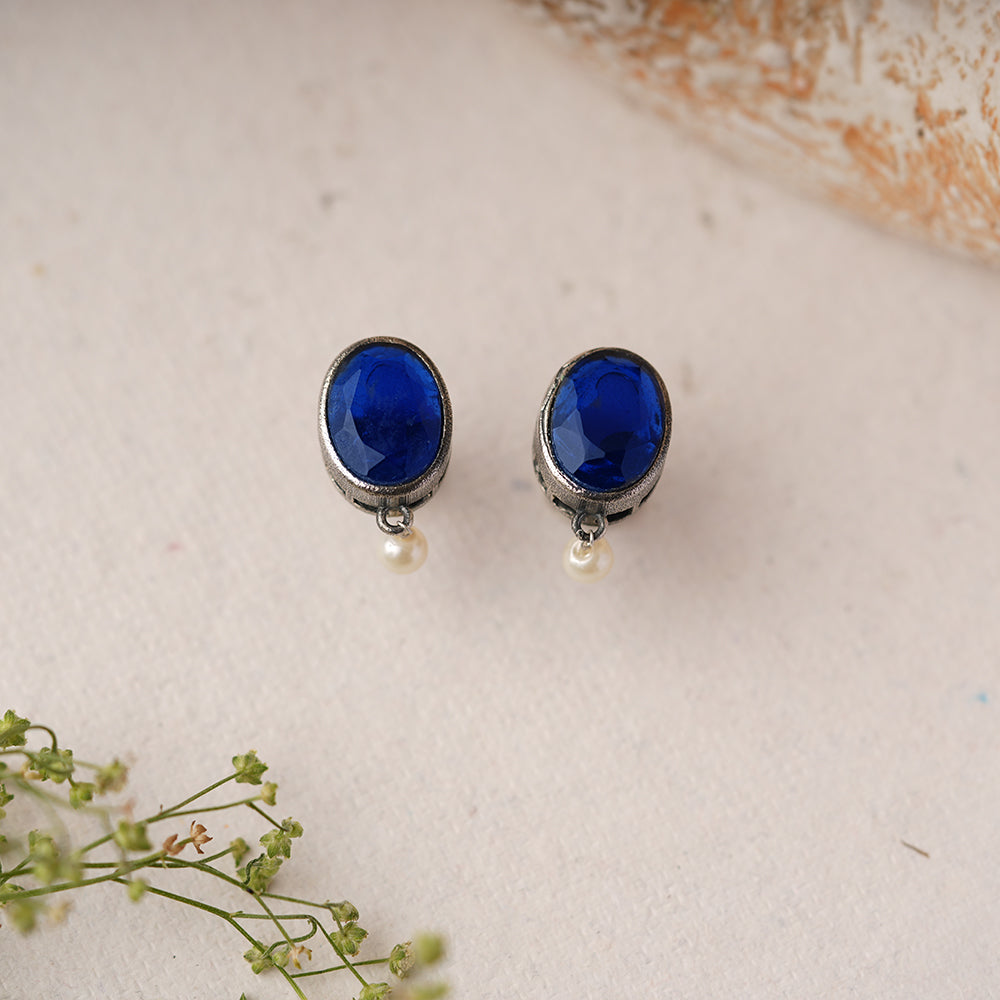Boond- Silver Brass Stone Studded stud earrings(Purple)