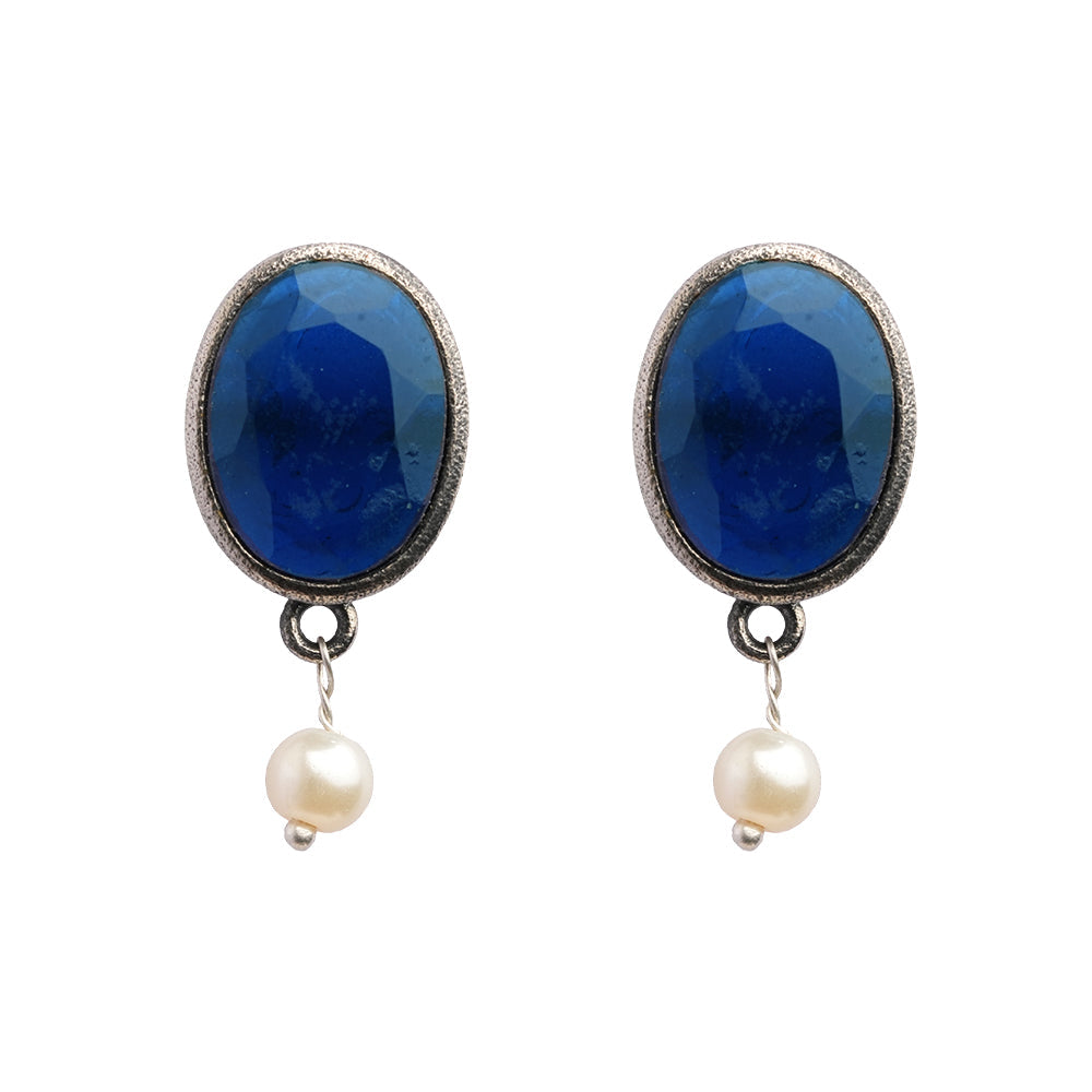 Boond- Silver Brass Stone Studded stud earrings(Purple)