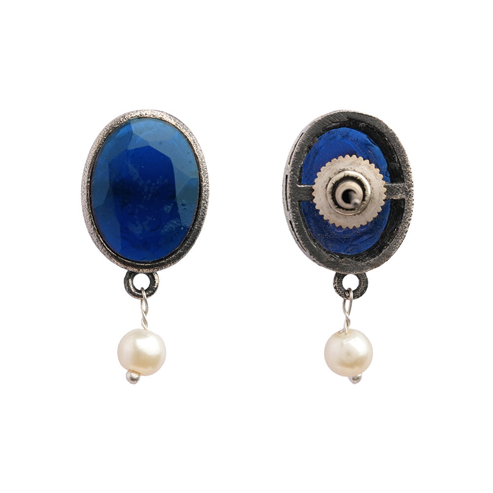 Boond- Silver Brass Stone Studded stud earrings(Purple)