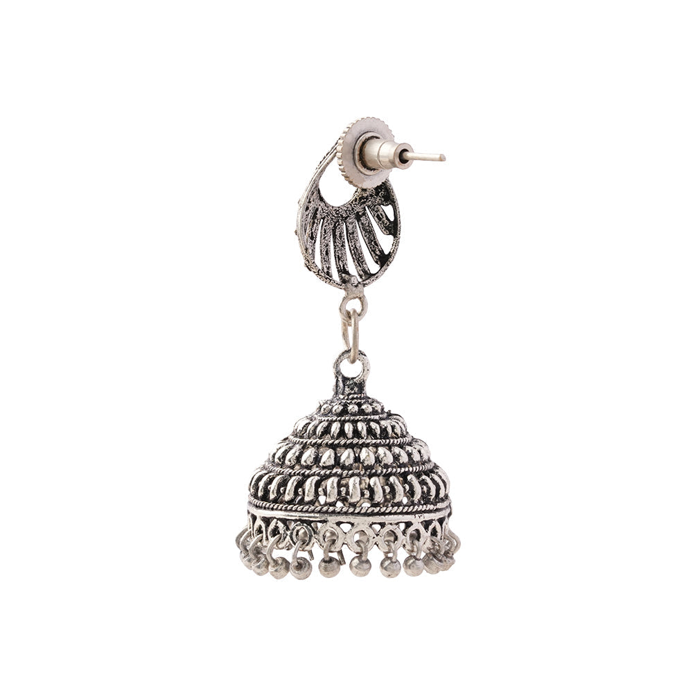 Noorani- Silver Brass Oxidised Jhumka