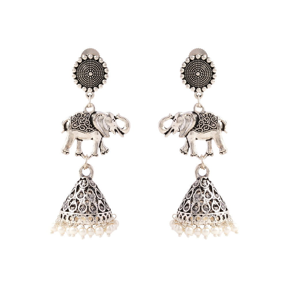 GajPriya- Silver Brass Pearl dangler earrings