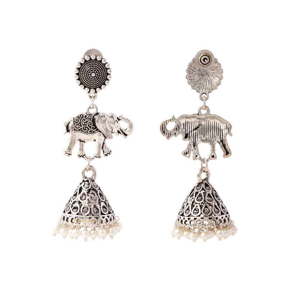 GajPriya- Silver Brass Pearl dangler earrings