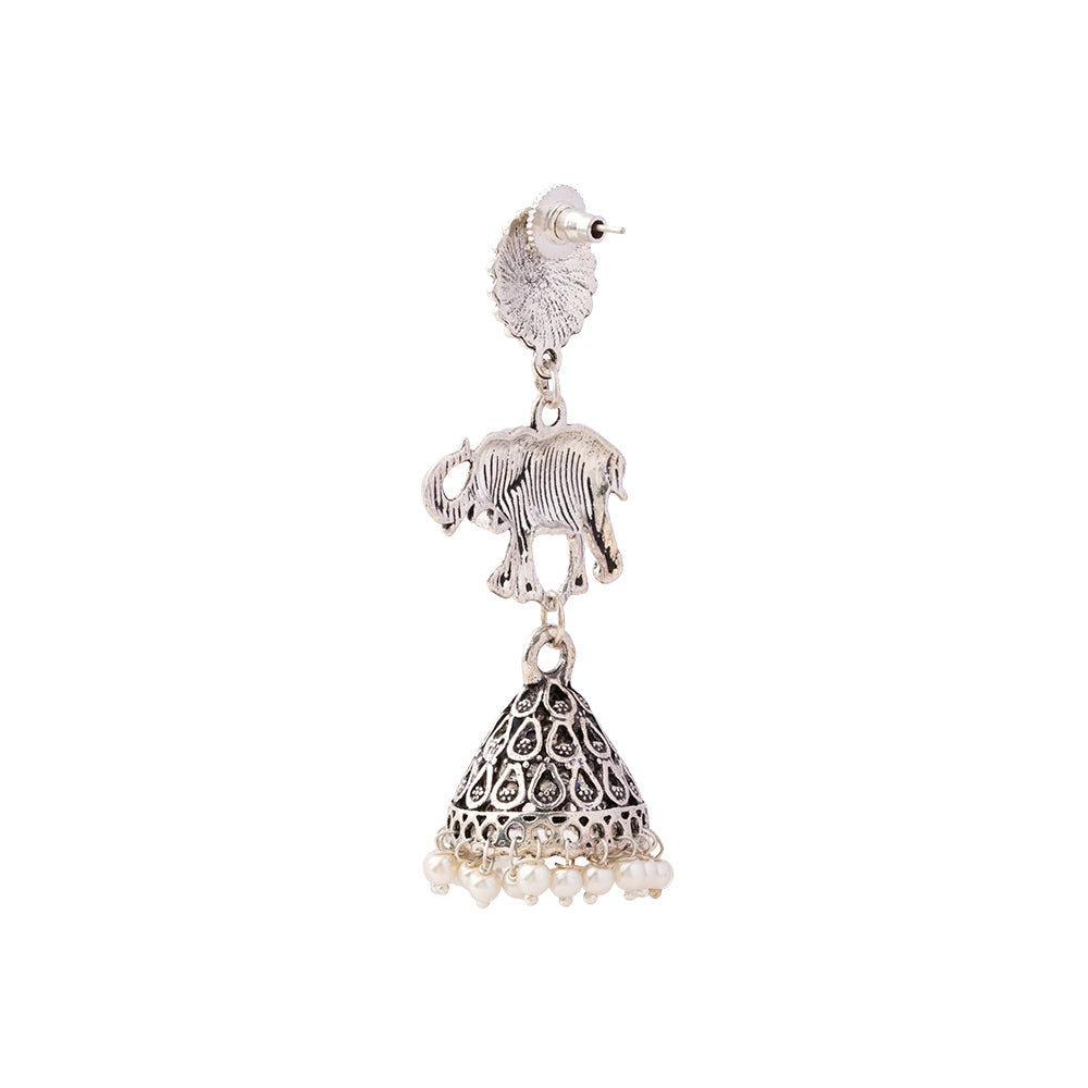 GajPriya- Silver Brass Pearl dangler earrings