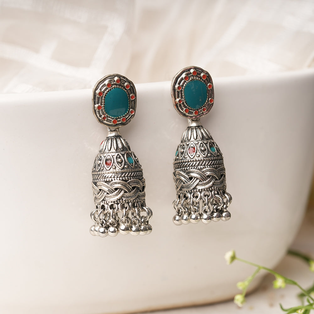 Ruhika- Silver Brass Pearl dangler earrings