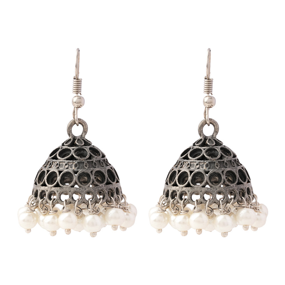 Chandni- Silver Brass Oxidised Jhumka Earrings