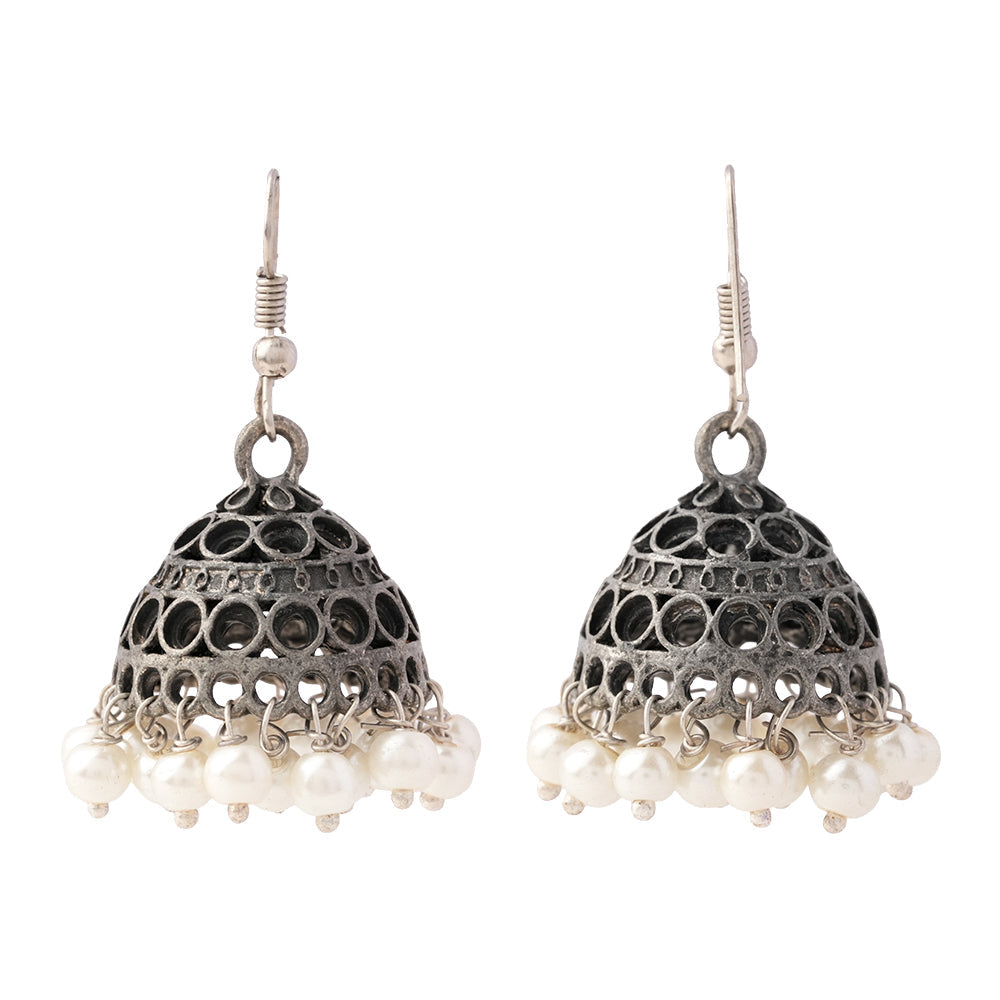 Chandni- Silver Brass Oxidised Jhumka Earrings
