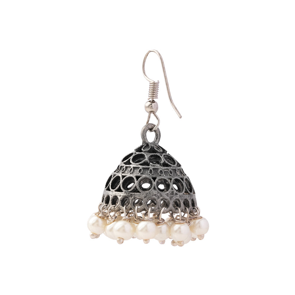 Chandni- Silver Brass Oxidised Jhumka Earrings