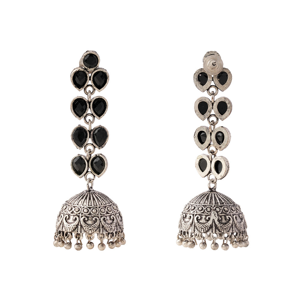 Raatrani- Silver Brass Stone Studded Dangler Earrings