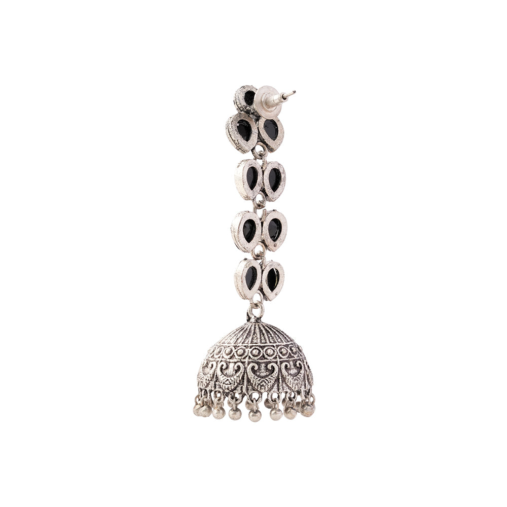 Raatrani- Silver Brass Stone Studded Dangler Earrings
