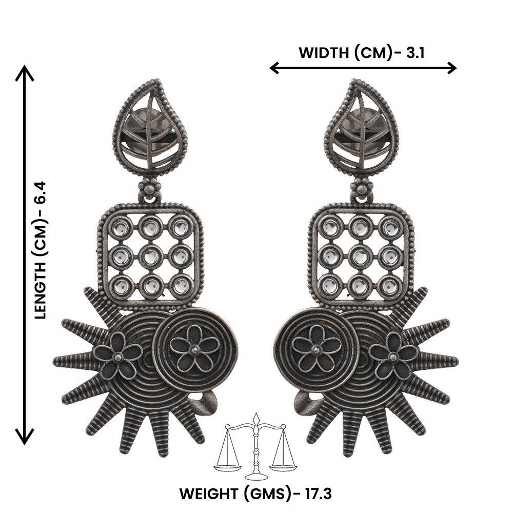 Pallavi – Silver Brass Oxidised Dangler Earrings