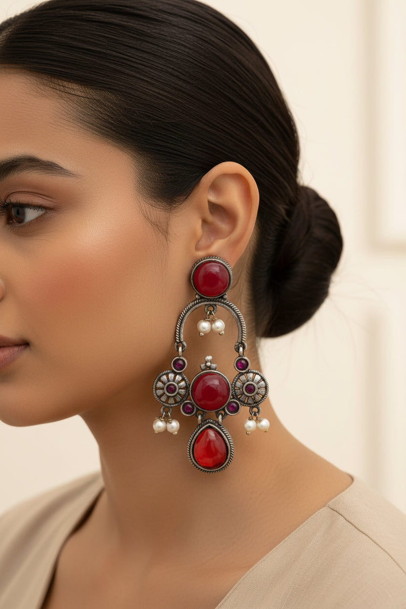 Rasdhara – Silver Brass Oxidised Dangler Earrings