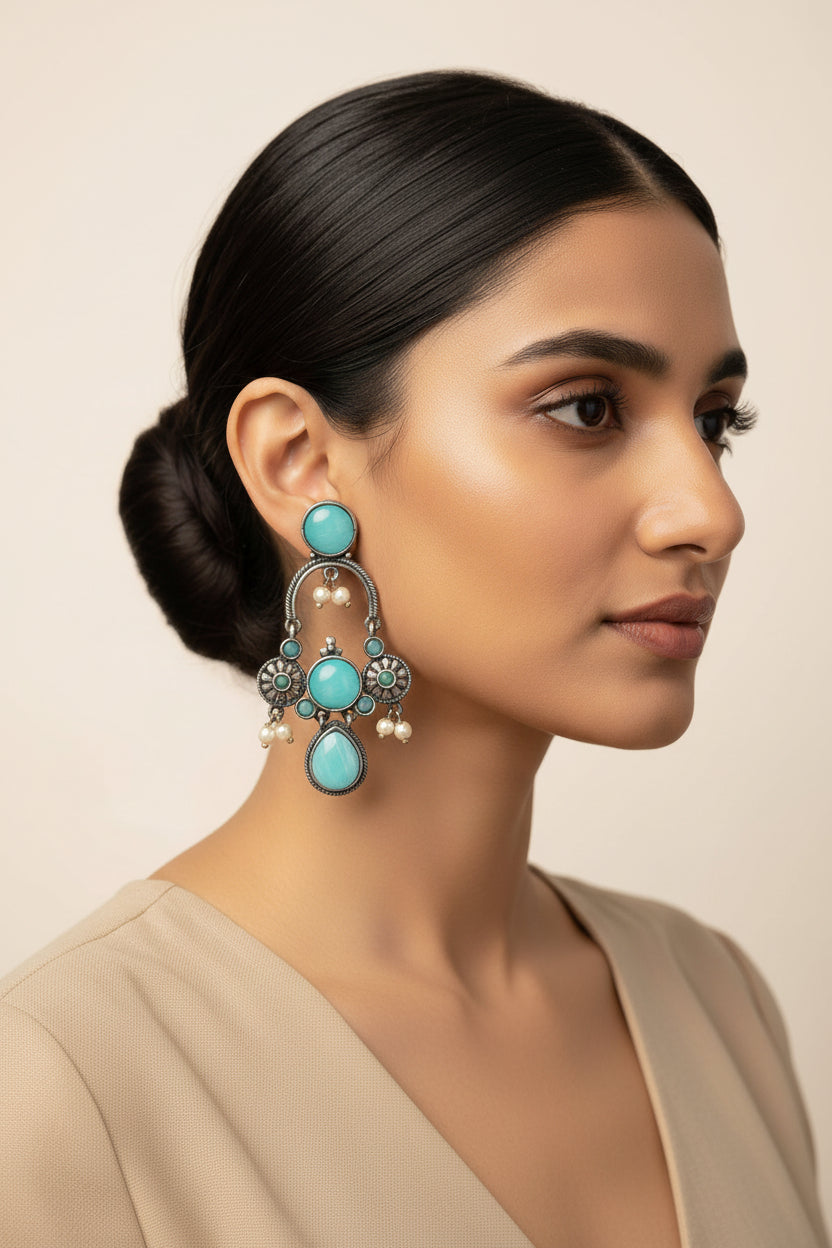 Rasdhara – Silver Brass Oxidised Dangler Earrings