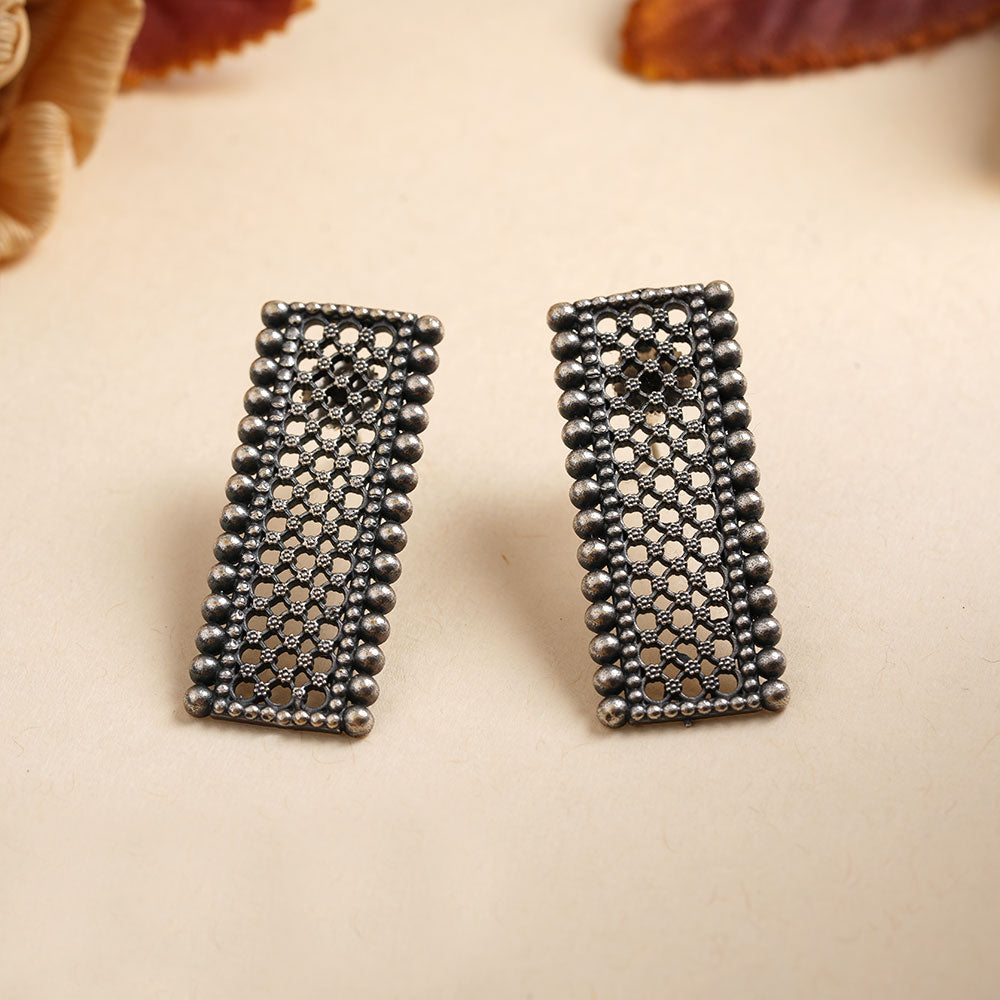 Vijaya- Silver Oxidised stud earrings