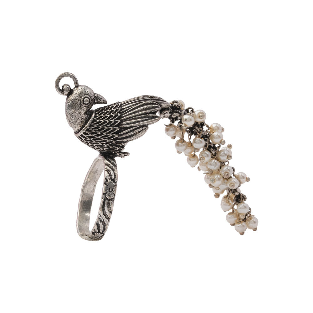 MorMoti- Silver Brass Oxidised pearl ring