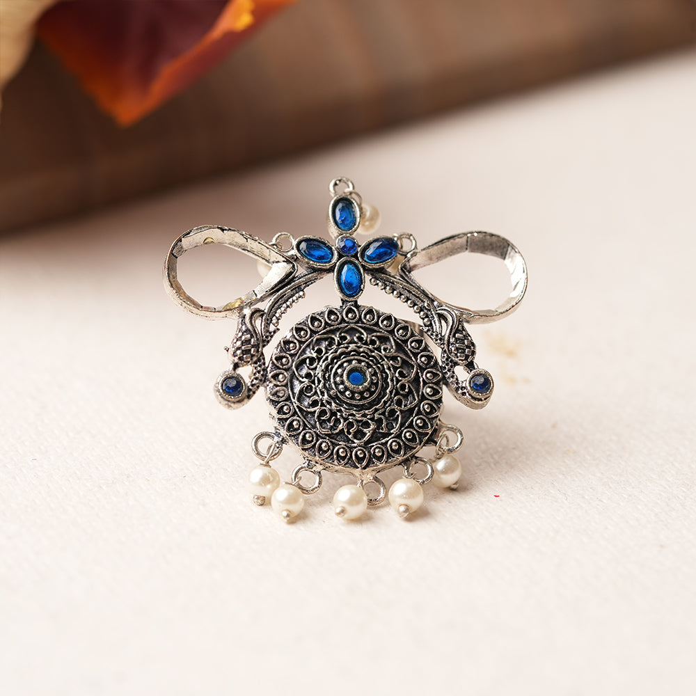 Anwita- Silver oxidised ring (Blue)