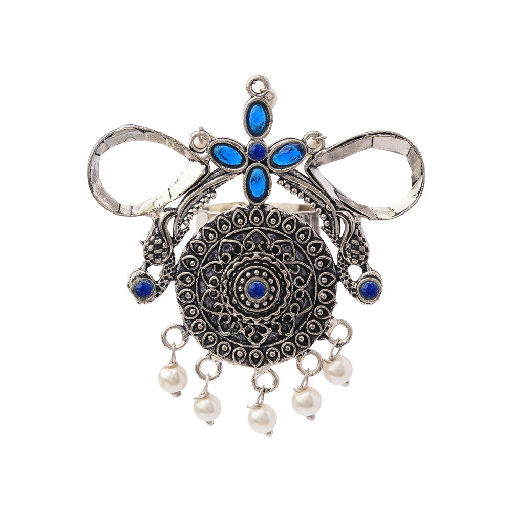 Anwita- Silver oxidised ring (Blue)