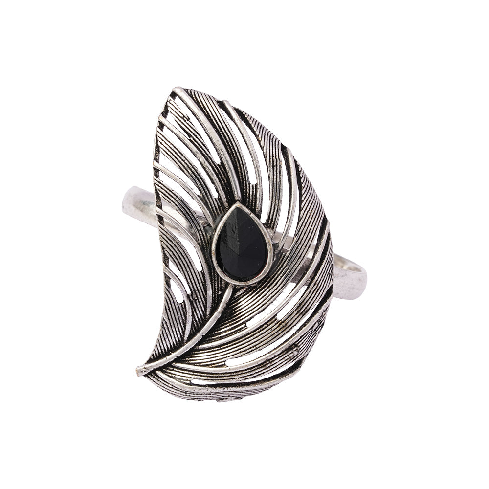 Ruchi- Oxidisd brass stone studdedn ring (Black)
