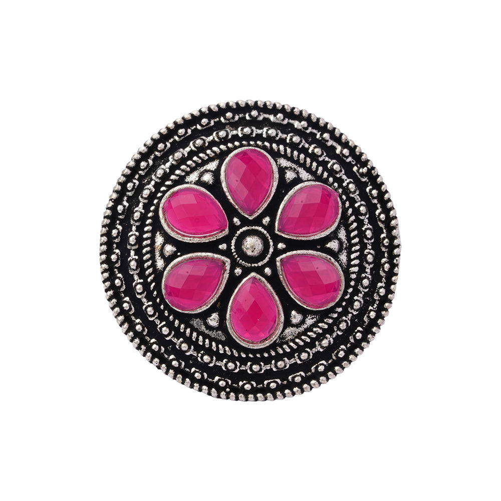 Rashmi- Silver oxidised ring (Red)