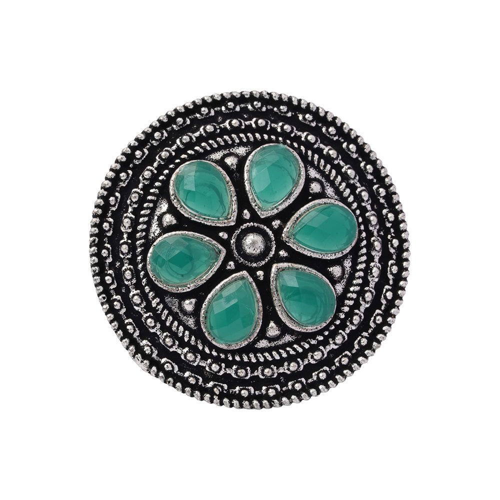 Rashmi- Silver oxidised ring (Green)