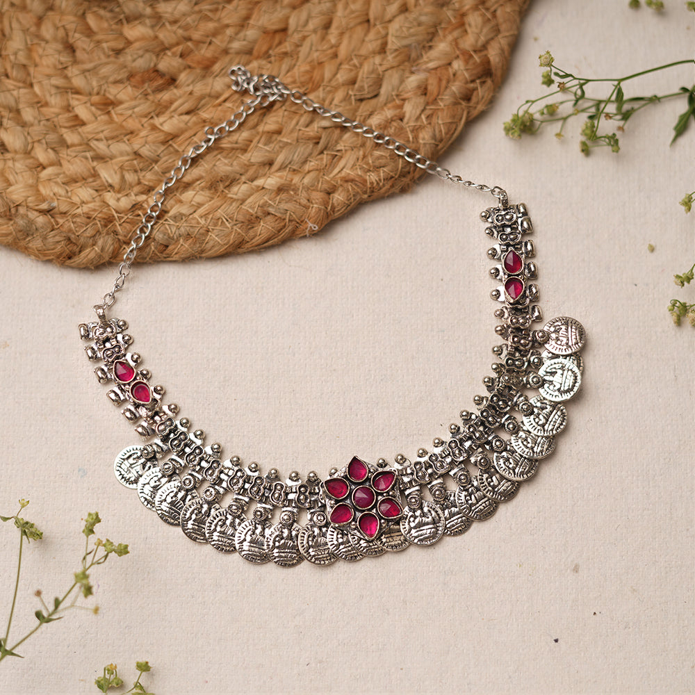 Manimala- Red stone Coin Brass Neckpiece