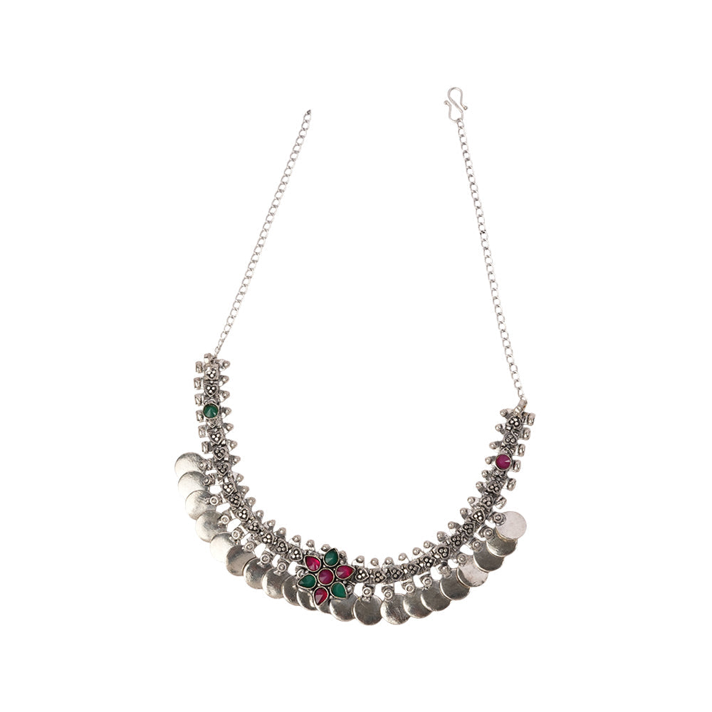 Yashita- Red and Green stone Coin Brass Neckpiece