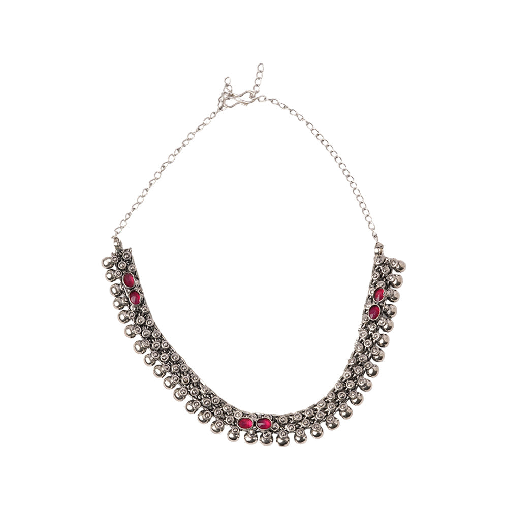 Charita- stone Brass Neckpiece(Red)
