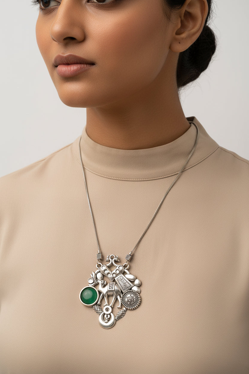 Maitri- Rajasthani Oxidised Neckpiece(Green)