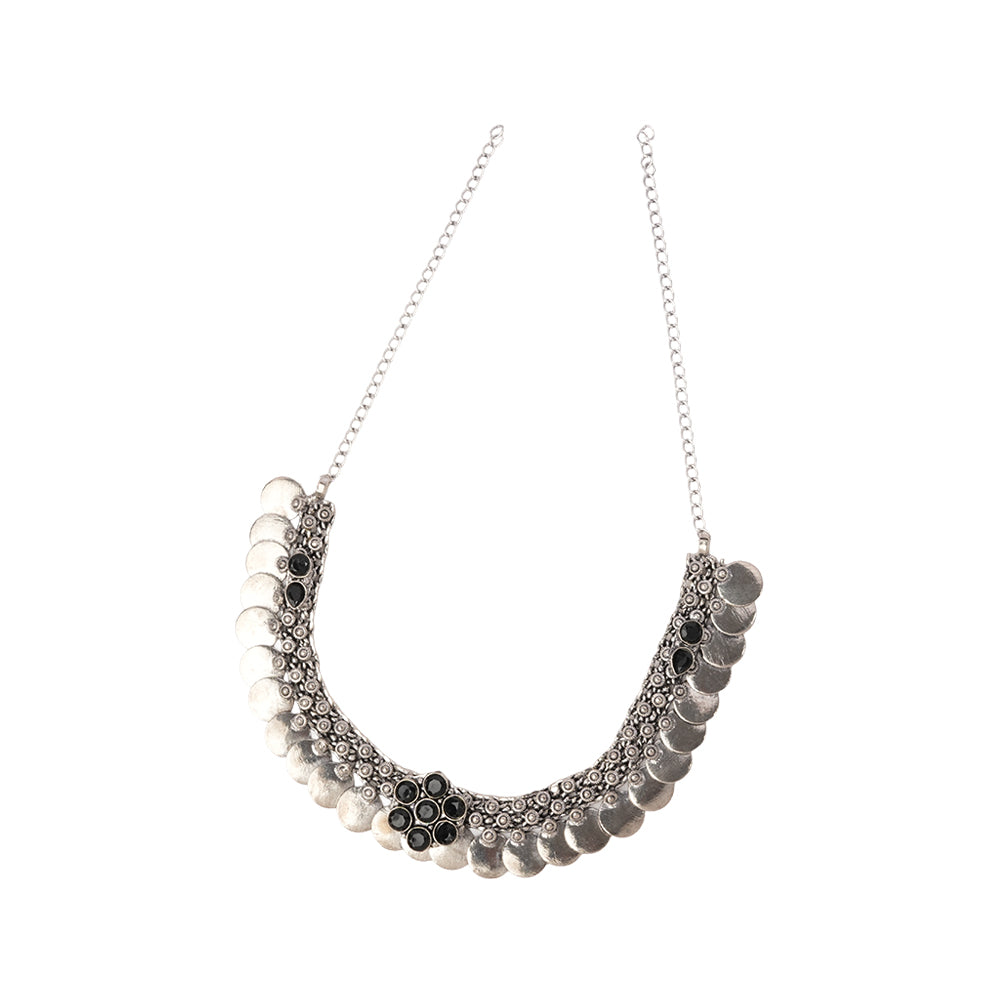 Shivangi- Black stone Brass Coin Neckpiece