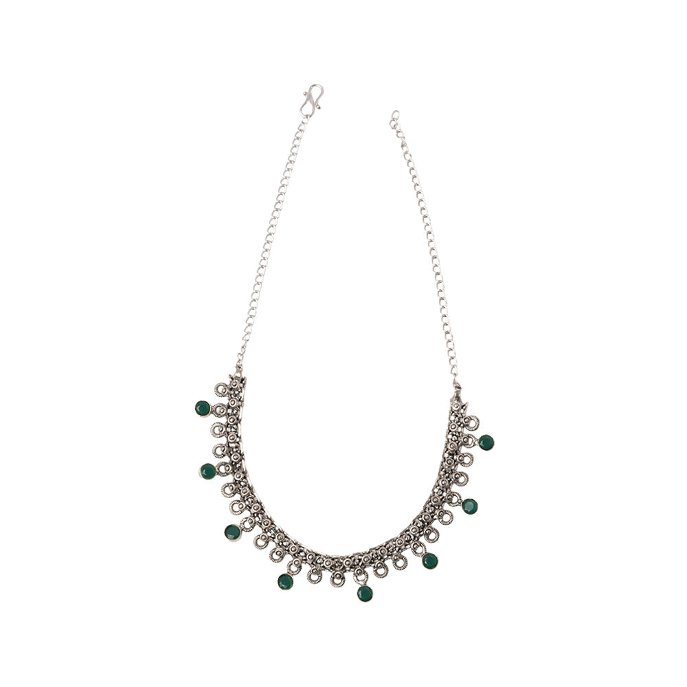 Mridula- Green stone Brass Neckpiece(Green)