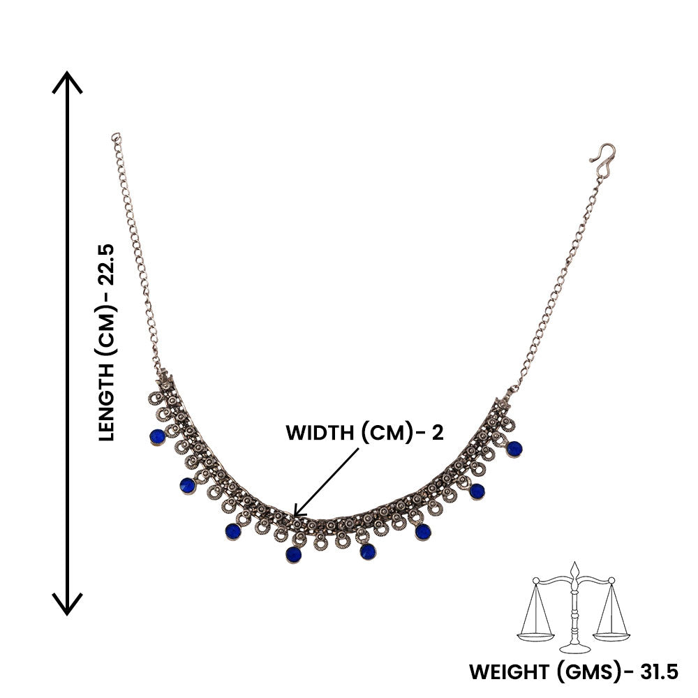 Mridula- Green stone Brass Neckpiece(Blue)