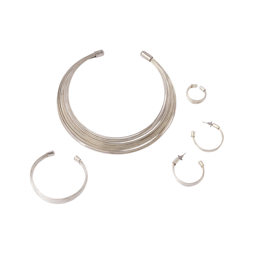 Hemaprabha- Multistrand Brass polished Hasli with Earrings & Adjustable Ring
