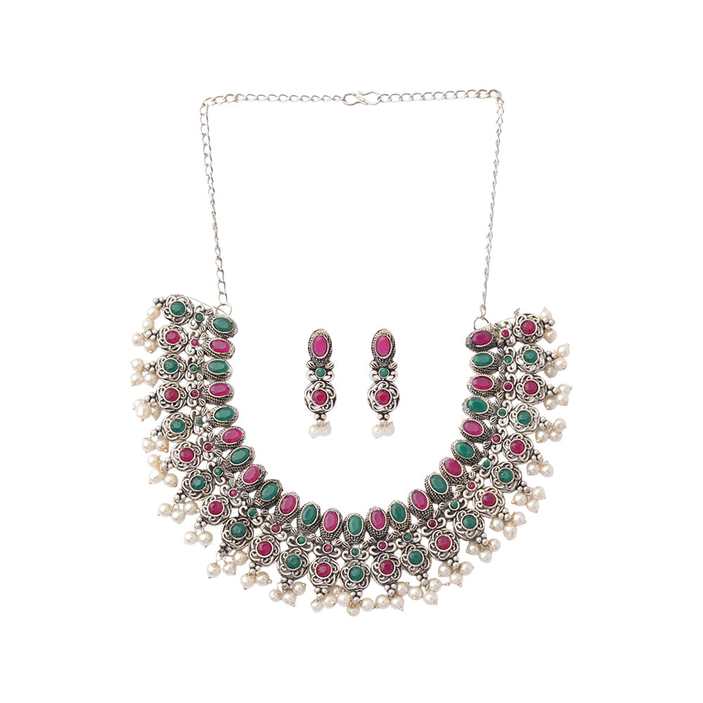 Tarangini- Stone studded German Silver Neckpiece set(Multicolored)