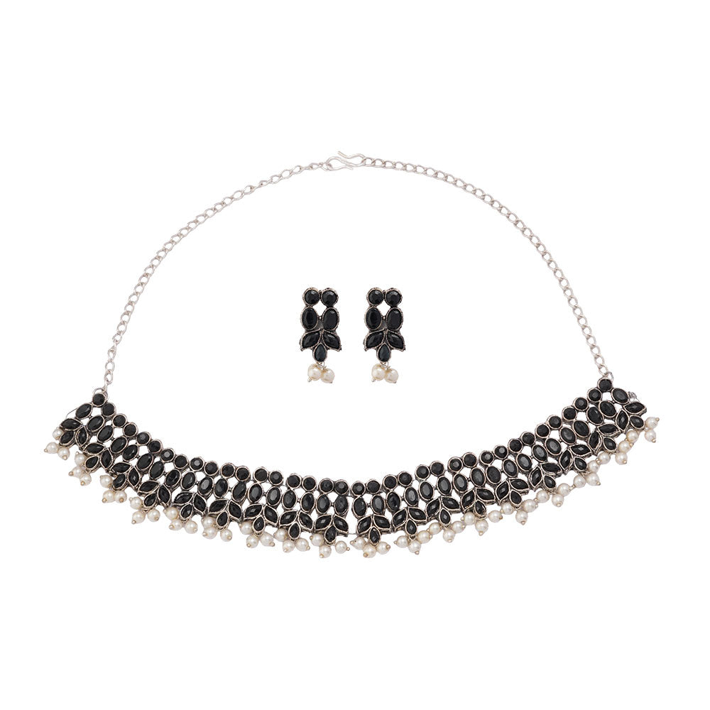 Sharany- Stone studded German Silver Neckpiece set(Black)