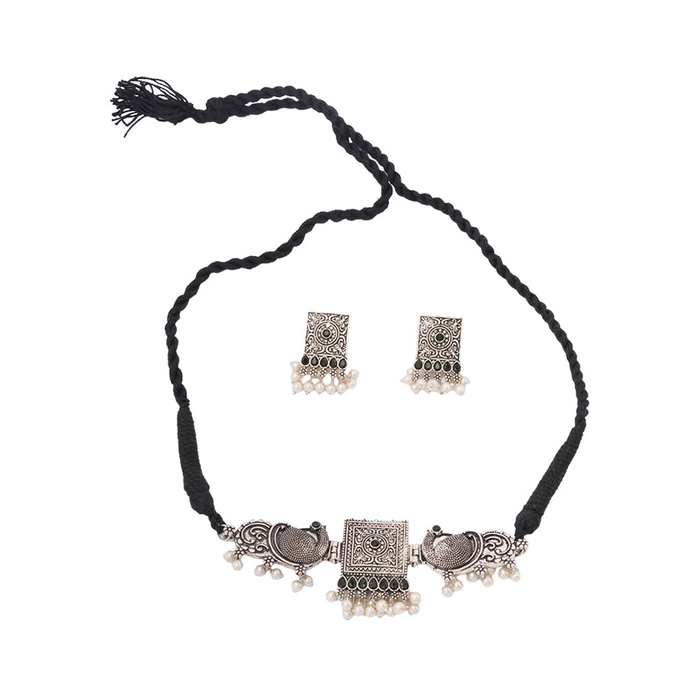 Rasika- Oxidised neckpiece with Earrings (Red)
