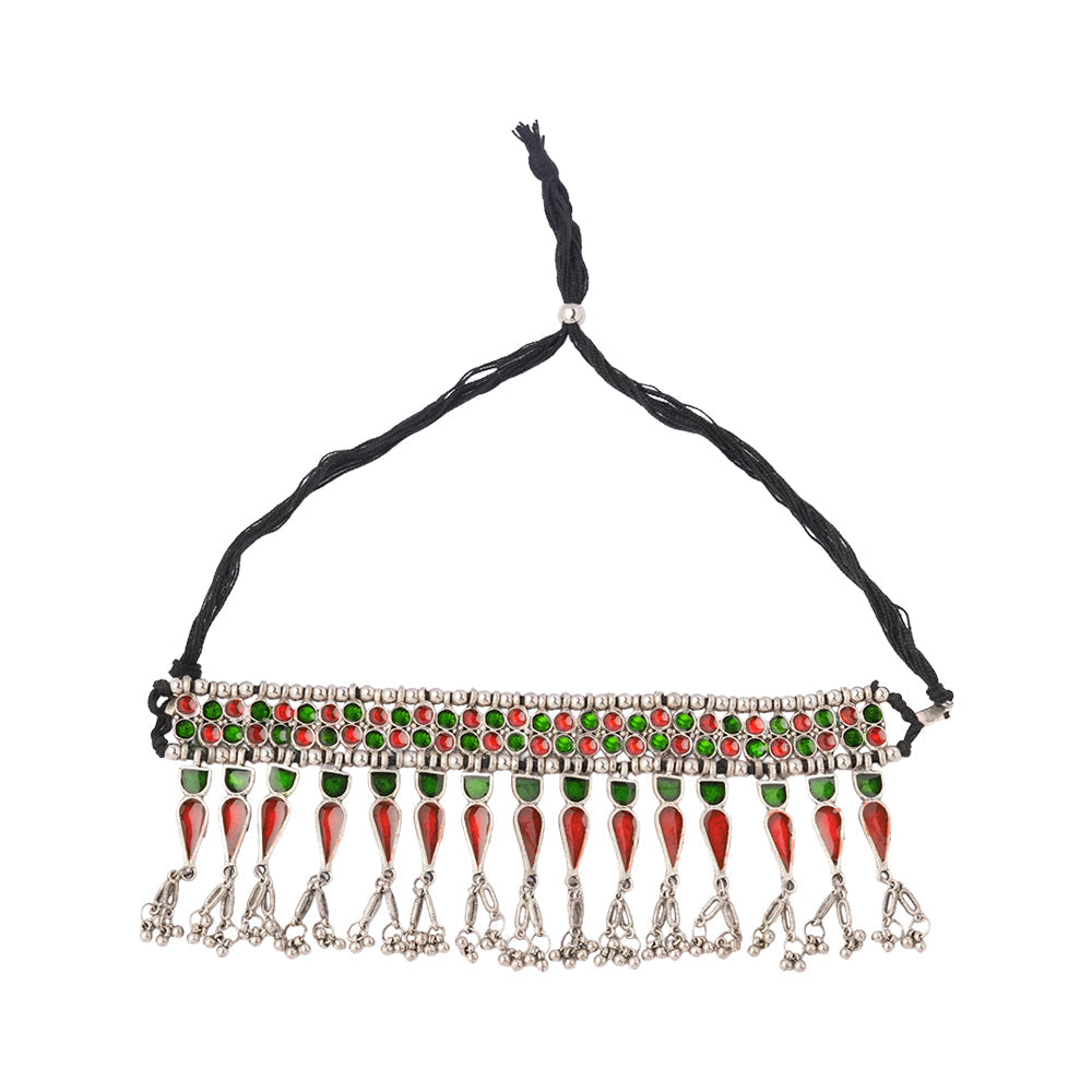 Triveni- Brass Meenakari Long Choker Neckpiece set